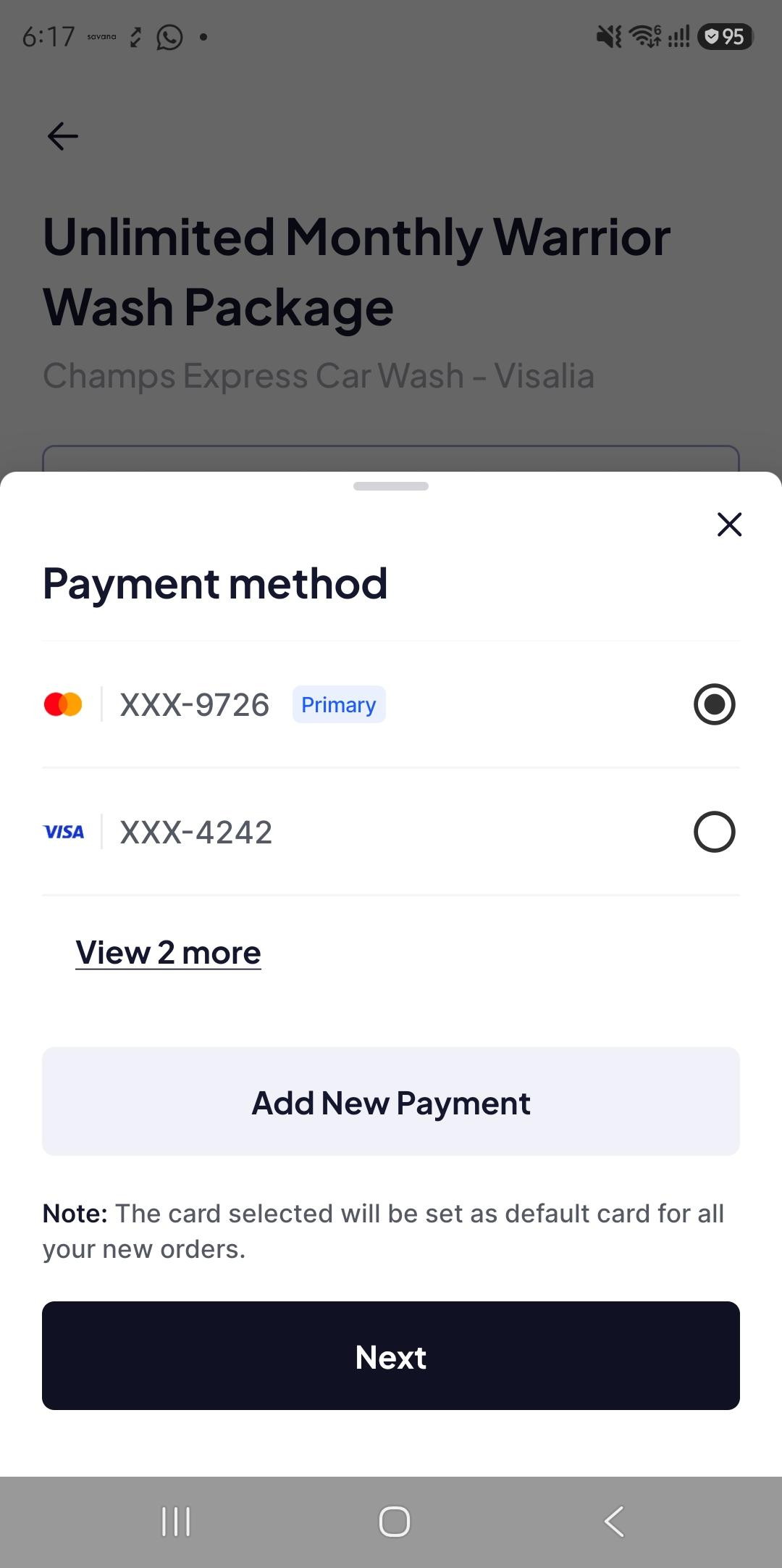 Way app payment method screen